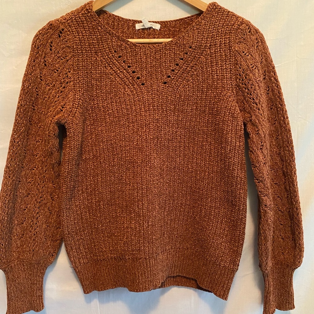 Rust Chenille Lace Sleeve Knit Sweater